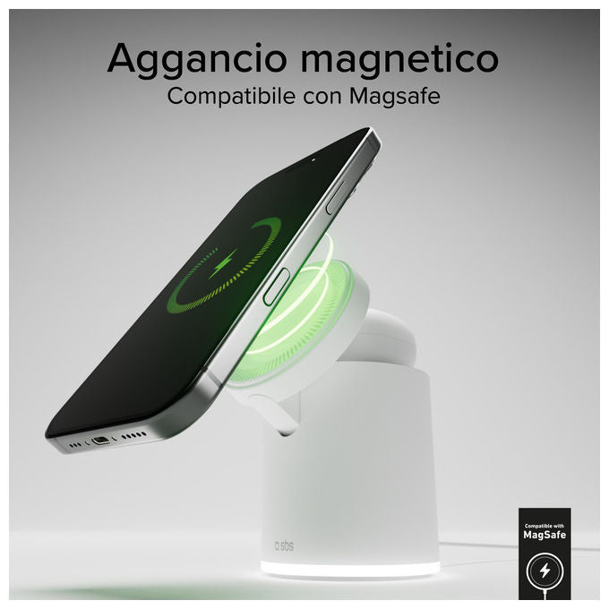 SBS Ricarica Wireless 2 in 1 con Stand Pieghevole