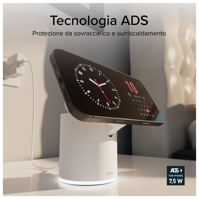 SBS Ricarica Wireless 2 in 1 con Stand Pieghevole