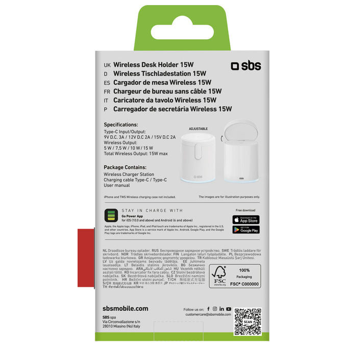 SBS Ricarica Wireless 2 in 1 con Stand Pieghevole