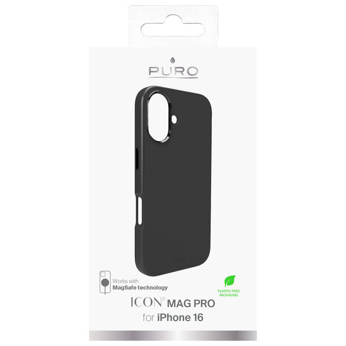 Puro PUIPC1661ICONMPBLK Icon Mag Pro Cover per iPhone 16 Silicone Microfibra Compatibile MagSafe colore Nero