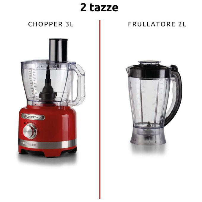 Ariete 1782-00 Gourmet Pro Moderna Robot da cucina 1000W Tritatutto 3L Frullatore 2L 2 velocita' Pulse colore Rosso