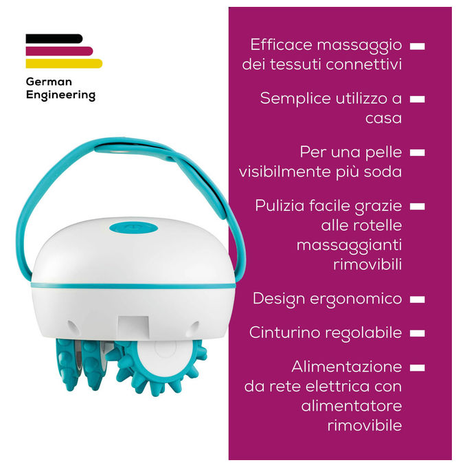 Beurer CM 51 Massaggiatore Anticellulite elettrico 2 livelli di intensita' rotelle rimovibili cinturino regolabile 12 W colore Bianco