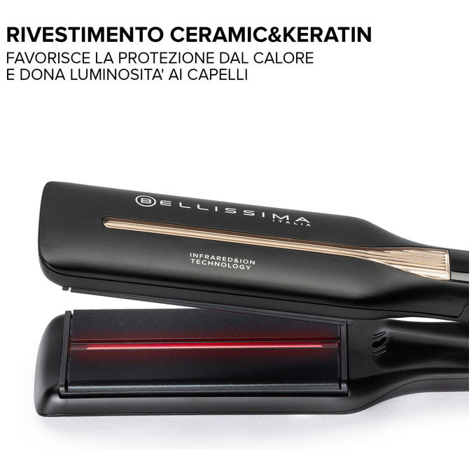 Bellissima 11873 Absolute Piastra per capelli 4XL Infrarossi Ioni Ceramica Cheratina 4 Temperature 170-230°C colore Nero