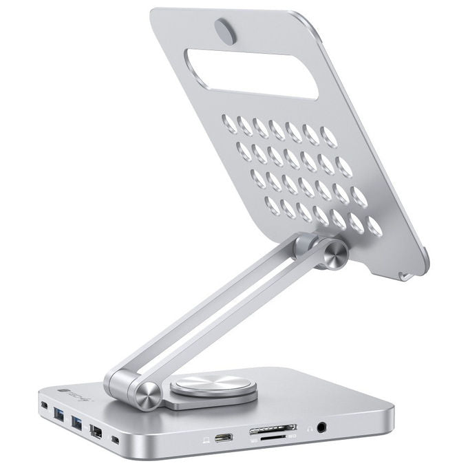 Techly ICA-TBL DOCK81 Hub Docking Station USB-C 8 in 1 Supporto Tablet 360° HDMI 4K 60Hz PD 100W colore Argento