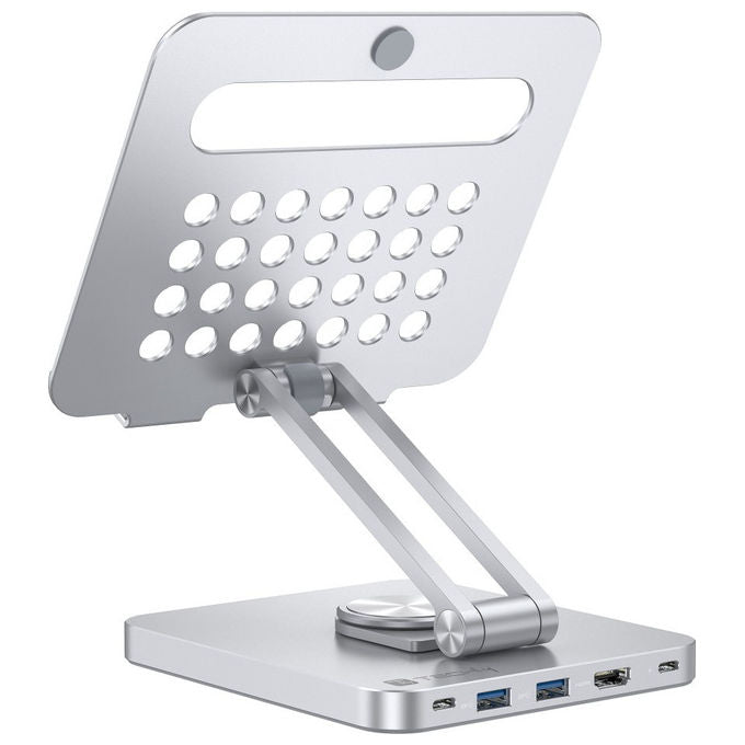 Techly ICA-TBL DOCK81 Hub Docking Station USB-C 8 in 1 Supporto Tablet 360° HDMI 4K 60Hz PD 100W colore Argento