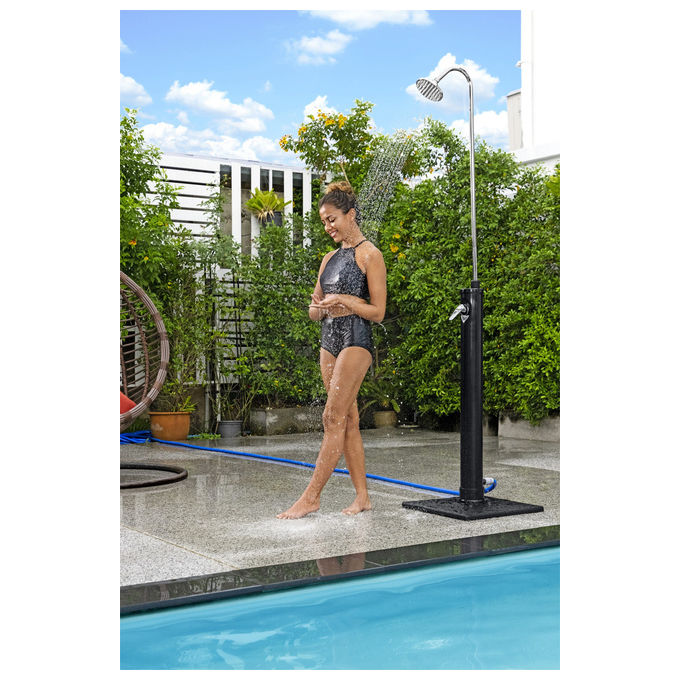 Bestway 58694 SolarFlow Doccia Solare da Giardino 8 L 218 cm base 50x50 cm colore Nero Acciaio Inox