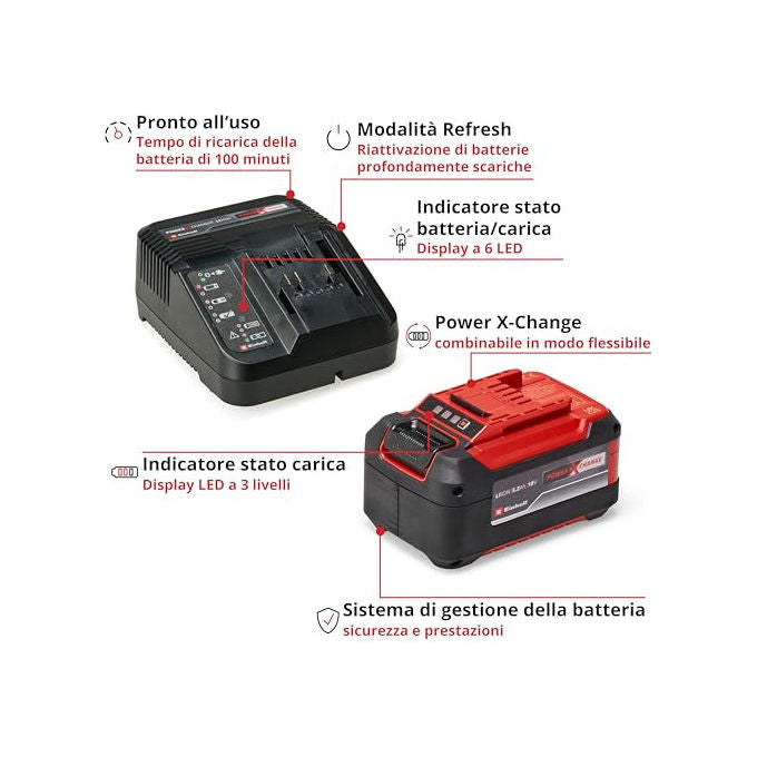 Einhell Batteria 5,2 Ah e Ricarica Power X-Change Starter KIT_