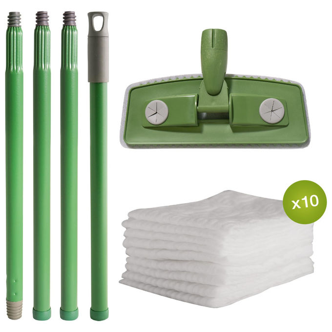 Tonkita 4TK027 We Like Green Kit Catturapolvere Scopa con 10 Panni Elettrostatici Manico Componibile in Metallo Riciclato
