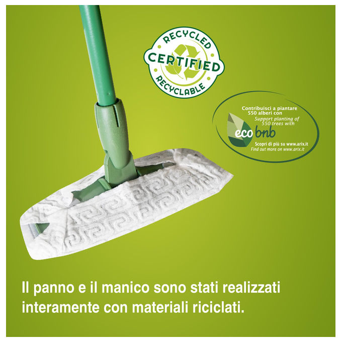 Tonkita 4TK027 We Like Green Kit Catturapolvere Scopa con 10 Panni Elettrostatici Manico Componibile in Metallo Riciclato