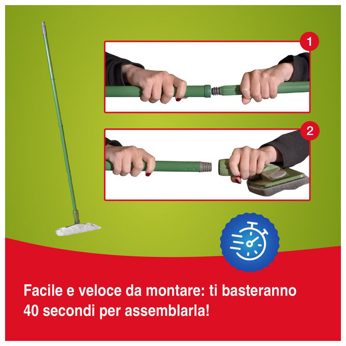 Tonkita 4TK027 We Like Green Kit Catturapolvere Scopa con 10 Panni Elettrostatici Manico Componibile in Metallo Riciclato