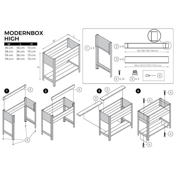 Upyard MODERNBOX HIGH 780X360 ModernBox High Fioriera Rialzata in Legno 78x36x72 cm 55 L colore Natural