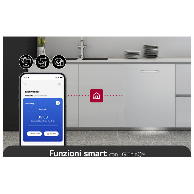 LG DB597TXS Serie 5 Lavastoviglie Incasso 14 coperti Classe A 43 dB QuadWash TrueSteam Wi-Fi (82x60x55 cm) colore Noble Steel
