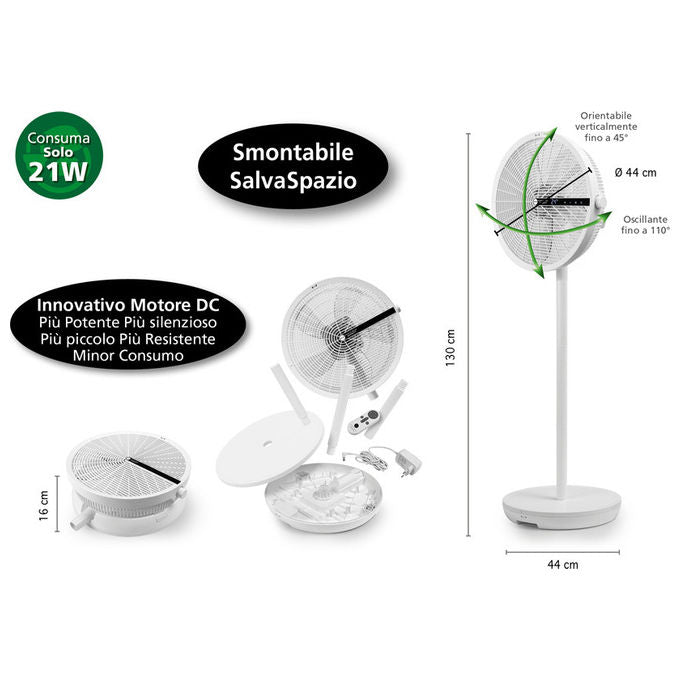 Macom Ventilatore Salvaspazio SMONTY Bianco 44 cm