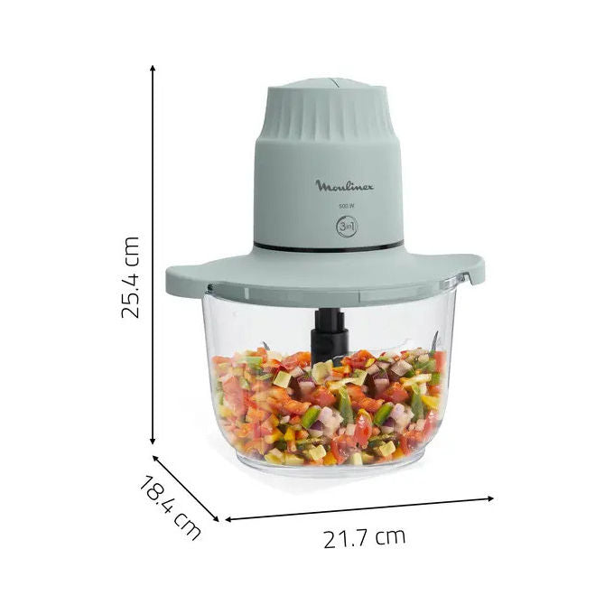 Moulinex DJ603110 Choppeo Tritatutto Recipiente Vetro Borosilicato 1 L 4 Lame Acciaio Inox 500 W 2 Velocita' colore Eucalipto