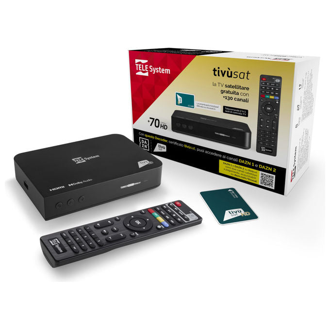 TELE System 58010100 TS9019HEVC Decoder Satellitare tivu'sat DVB-S2 Full HD 1080p Smartcard Inclusa colore Nero
