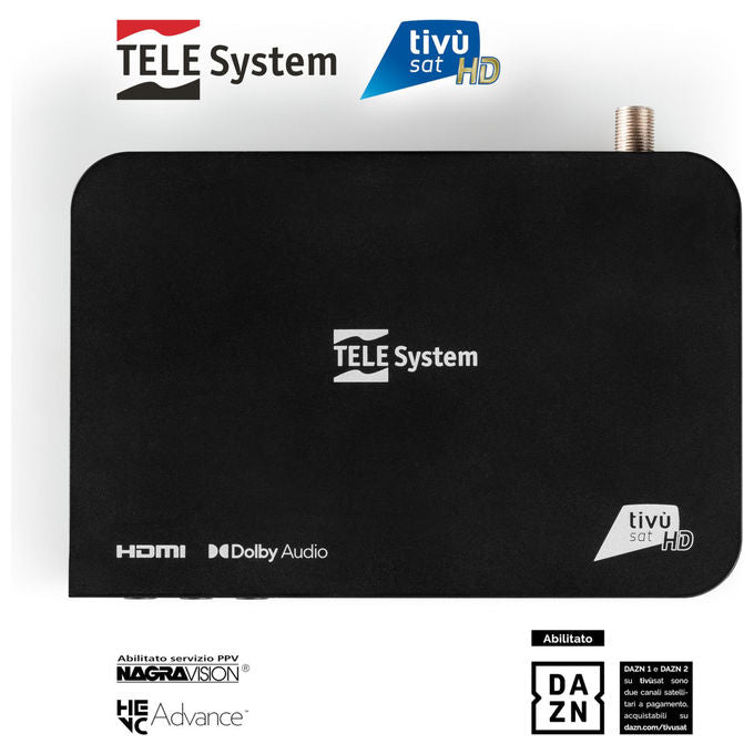 TELE System 58010100 TS9019HEVC Decoder Satellitare tivu'sat DVB-S2 Full HD 1080p Smartcard Inclusa colore Nero