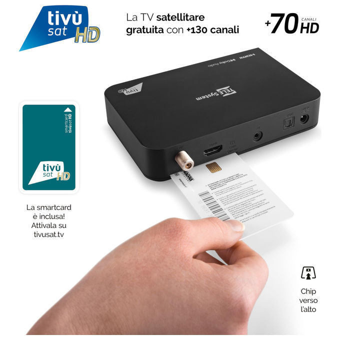 TELE System 58010100 TS9019HEVC Decoder Satellitare tivu'sat DVB-S2 Full HD 1080p Smartcard Inclusa colore Nero