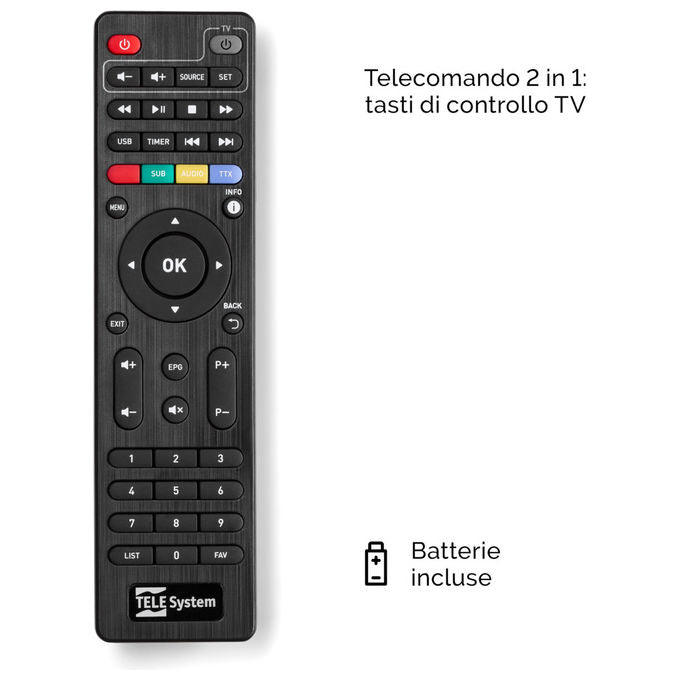 TELE System 58010100 TS9019HEVC Decoder Satellitare tivu'sat DVB-S2 Full HD 1080p Smartcard Inclusa colore Nero