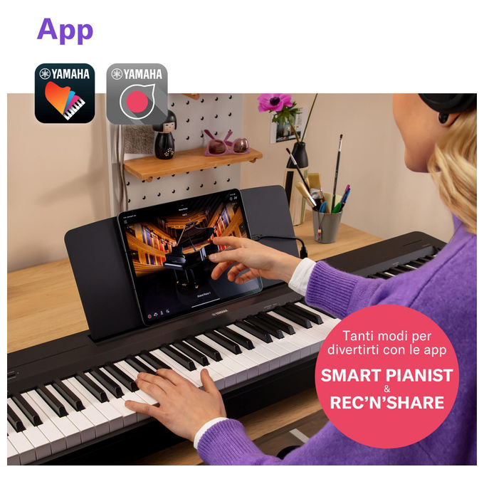 Yamaha VHP6330 P-145BT Pianoforte Digitale 88 Tasti Pesati GHC 10 Voci Bluetooth colore Nero
