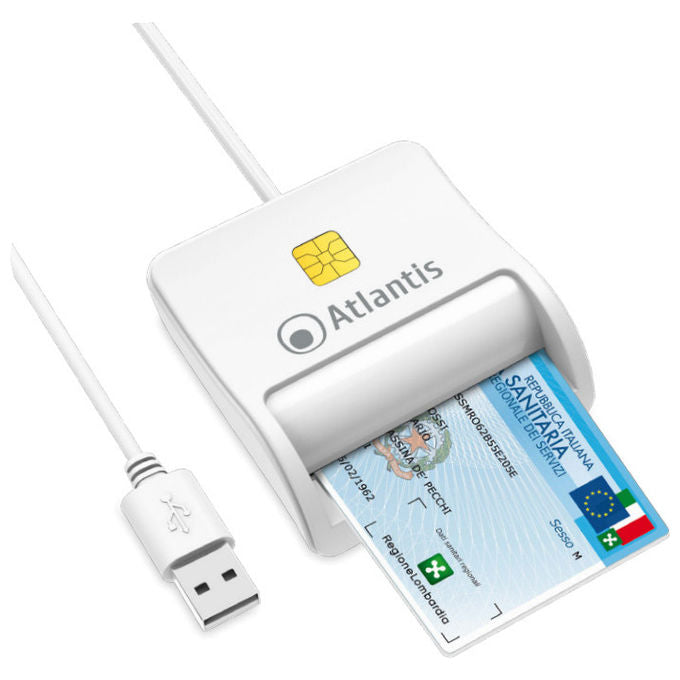 Atlantis P005-SMARTCR-UW Lettore Smart Card USB CNS CRS TS Firma Digitale cavo 120 cm Plug and Play colore Bianco