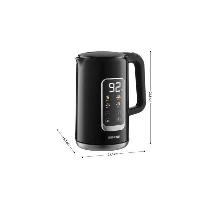 Sencor SWK 0951BK Bollitore Elettrico 1,7 L 2200W Display LED Touch Controllo Temperatura 40-100°C Doppia Parete colore Nero