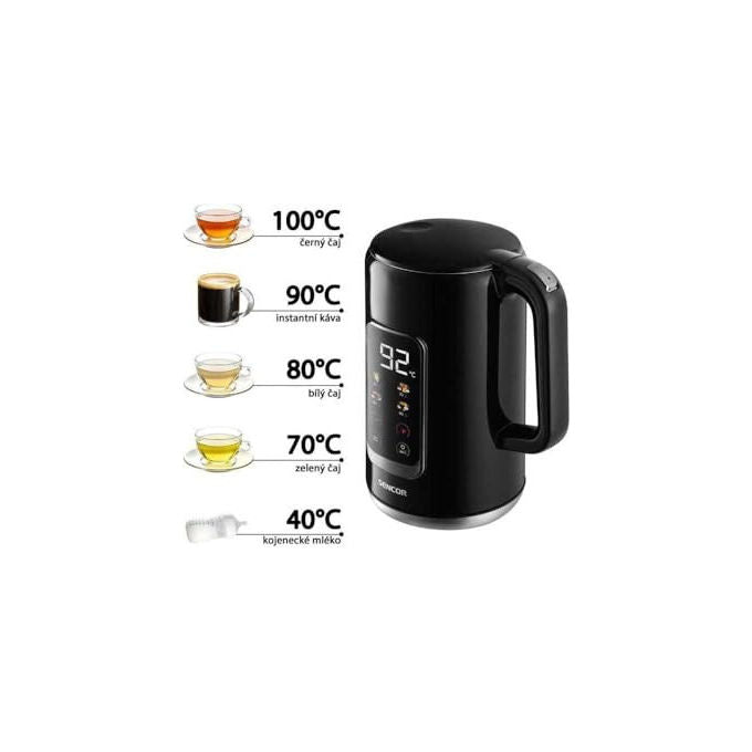 Sencor SWK 0951BK Bollitore Elettrico 1,7 L 2200W Display LED Touch Controllo Temperatura 40-100°C Doppia Parete colore Nero