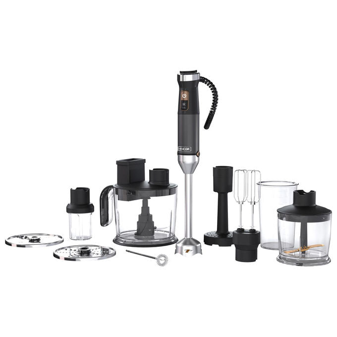 Sencor SHB 6552BK Frullatore ad Immersione 10 in 1 1500W Titanium QuadBlade Velocita' Continua 10 Accessori colore Nero