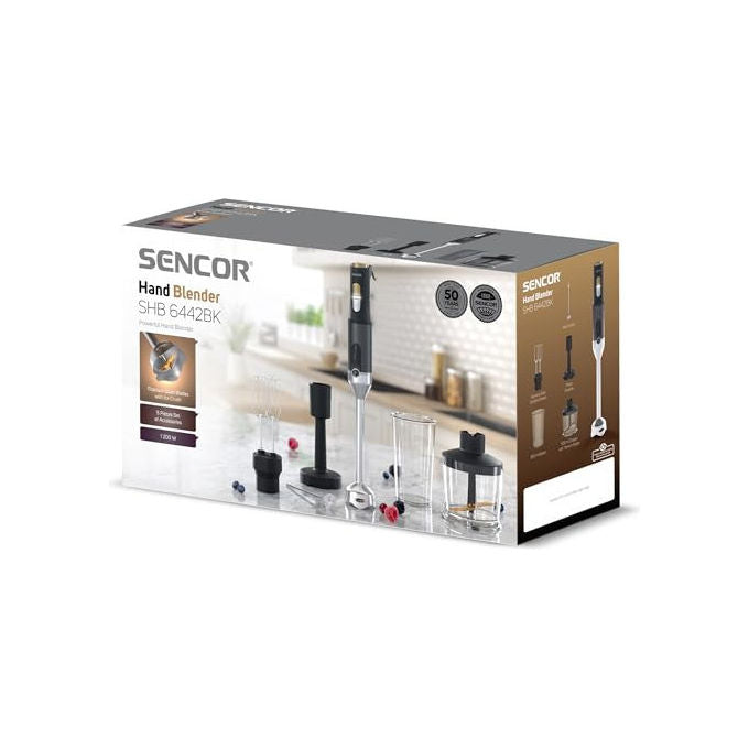 Sencor SHB 6442BK Frullatore ad Immersione Titanium QuadBlade 6 in 1 1200W Velocita' Continua colore Nero