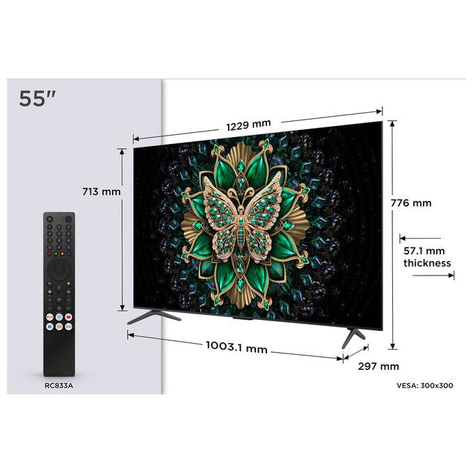 TCL 55C69K Serie C69K Smart TV QD-Mini LED 4K 55'' 144Hz Google TV audio Onkyo 2.1 Dolby Vision IQ Atmos HDMI 2.1 colore Metallico