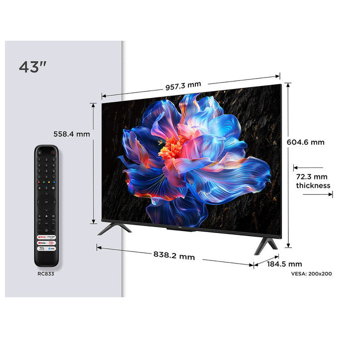 TCL 43P69K Serie P69K Smart TV 4K Ultra HD 43'' Google TV HDR10+ Dolby Audio Direct-LED colore Nero