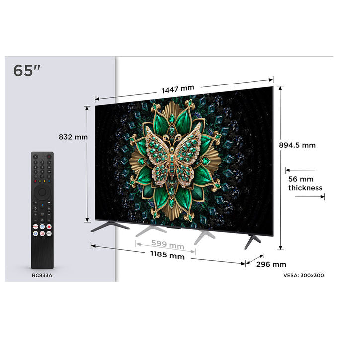 TCL 65C69K Serie C69K Smart TV QD-Mini LED 4K 65'' 144Hz Dolby Vision IQ Atmos Audio Onkyo 2.1 Google TV colore Metallico