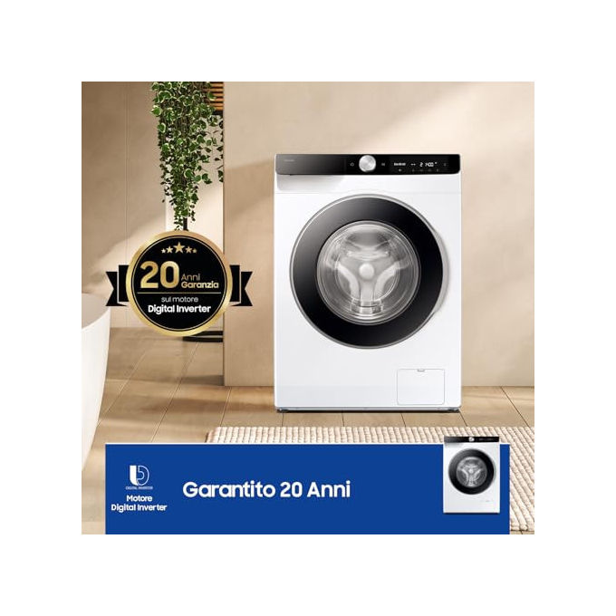 Samsung WW90DG6G94LKU3 Serie 6100D Lavatrice Frontale 9 Kg 1400 rpm Classe A AI Wash EcoDosatore Wi-Fi (85x60x48 cm) colore Bianco