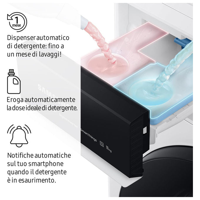 Samsung WW90DG6G94LKU3 Serie 6100D Lavatrice Frontale 9 Kg 1400 rpm Classe A AI Wash EcoDosatore Wi-Fi (85x60x48 cm) colore Bianco