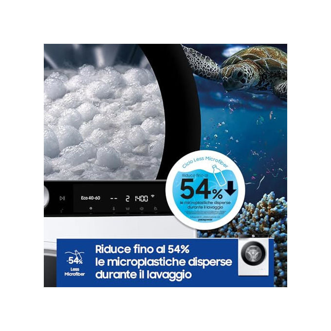 Samsung WW90DG6G94LKU3 Serie 6100D Lavatrice Frontale 9 Kg 1400 rpm Classe A AI Wash EcoDosatore Wi-Fi (85x60x48 cm) colore Bianco