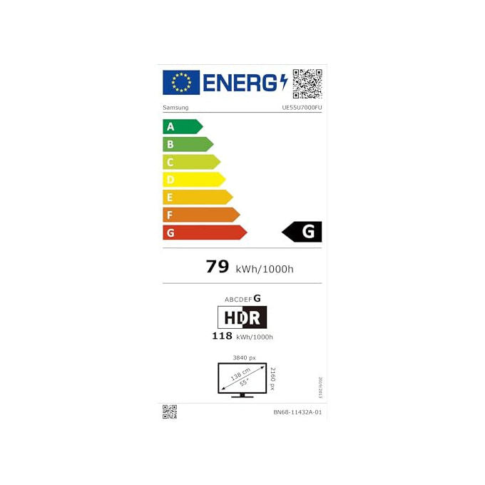 Samsung UE55U7000FUXZT Crystal UHD Smart TV 55'' 4K HDR Crystal Processor 4K Tizen Wi-Fi colore Nero