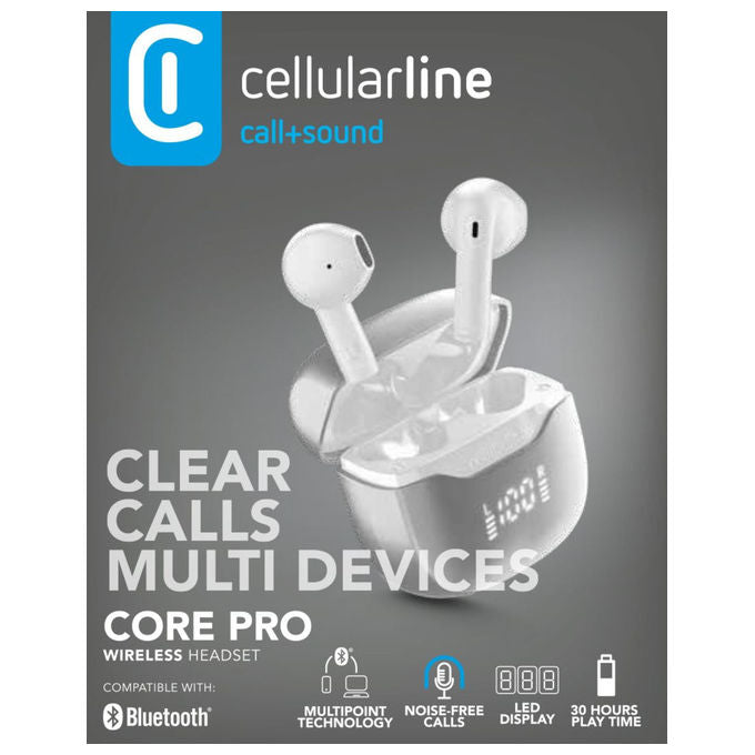 Cellularline Core Pro Auricolari Bluetooth con Custodia Ricarica