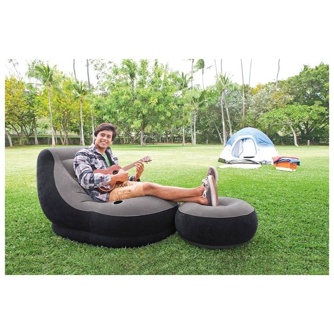 Intex 68564NP Poltrona Lounge 102 x 137 x 79 cm con Poggia Piedi 64 x 28 cm Grigio-Nero Tinta Unita Single
