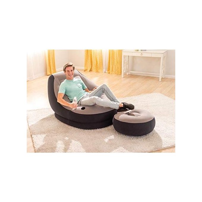 Intex 68564NP Poltrona Lounge 102 x 137 x 79 cm con Poggia Piedi 64 x 28 cm Grigio-Nero Tinta Unita Single
