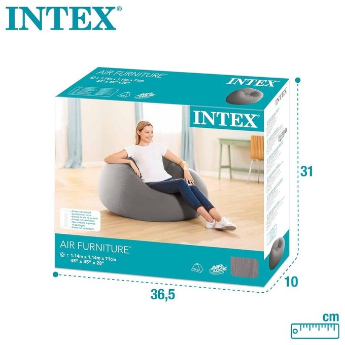 Intex Poltrona Sacco 107x104cm Gonfiabile Gioco Estivo Estate Gioca 901 Tinta Unita Grigio