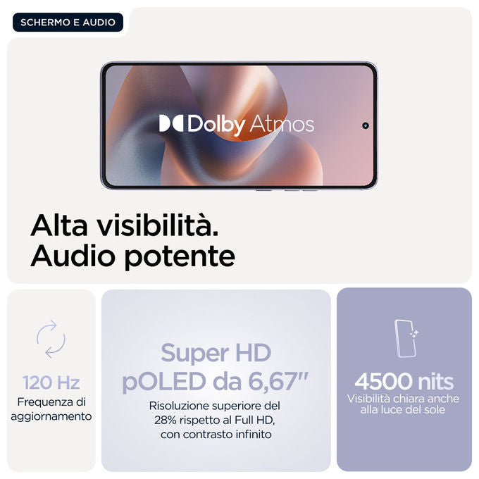 Motorola PB7L0087SE Moto G86 Smartphone 5G 8GB RAM 256GB Display 6,67'' pOLED 120Hz Fotocamera 50MP IP68 colore Lilla'