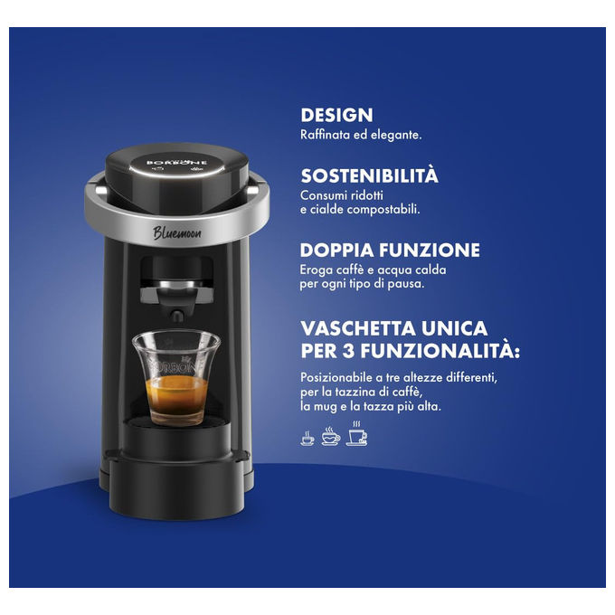 Caffe' Borbone BLUEMOONNERA Bluemoon Macchina da caffe' Cialde ESE 44mm 0.9 L 15 bar 650 W Funzione Acqua Calda colore Nero