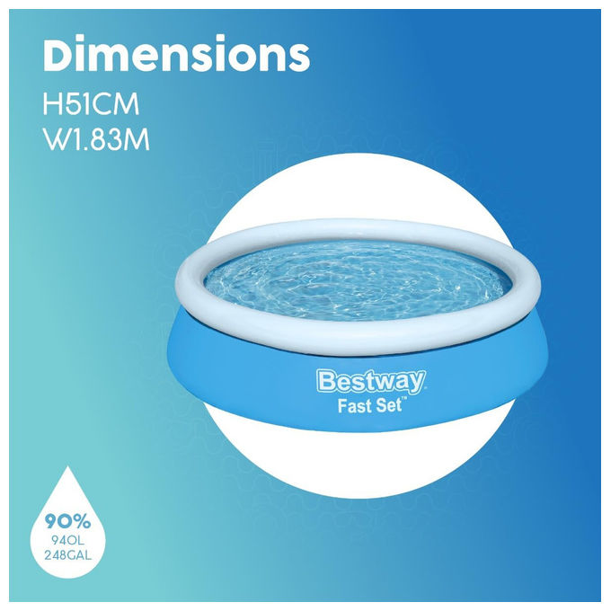Bestway 57392 Fast Set Piscina Gonfiabile Fuori Terra Rotonda 183x51 cm 940 L colore Blu e Bianco