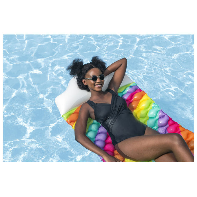 Bestway, Materassino Gonfiabile Rainbow Dreams, 161 cm, PVC Multicolore, Cuscino Nuvoletta