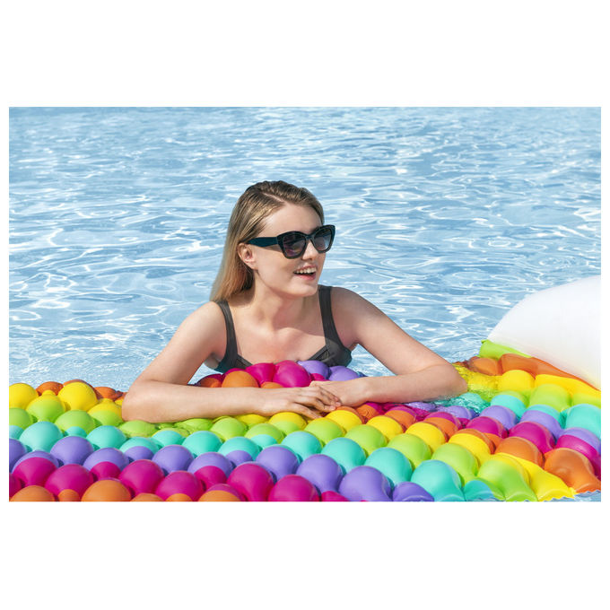 Bestway, Materassino Gonfiabile Rainbow Dreams, 161 cm, PVC Multicolore, Cuscino Nuvoletta