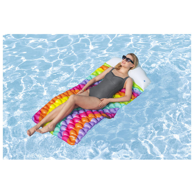 Bestway, Materassino Gonfiabile Rainbow Dreams, 161 cm, PVC Multicolore, Cuscino Nuvoletta
