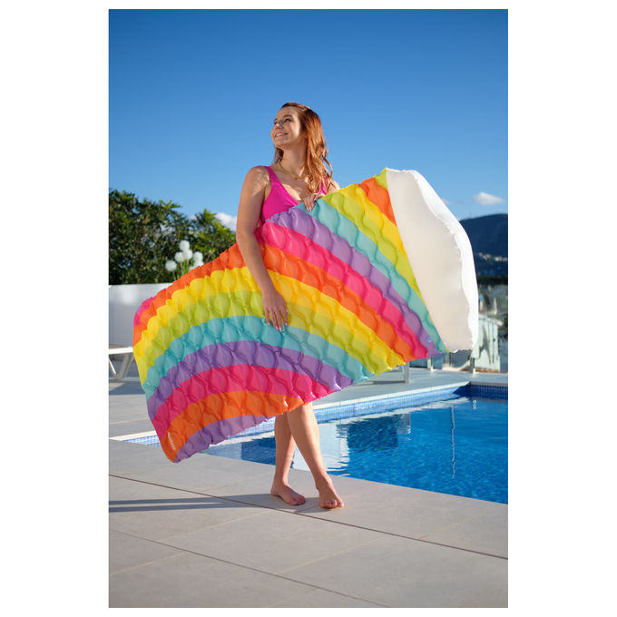 Bestway, Materassino Gonfiabile Rainbow Dreams, 161 cm, PVC Multicolore, Cuscino Nuvoletta