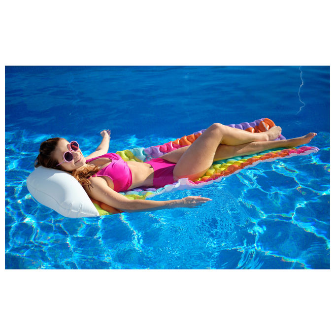 Bestway, Materassino Gonfiabile Rainbow Dreams, 161 cm, PVC Multicolore, Cuscino Nuvoletta