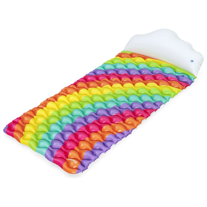 Bestway, Materassino Gonfiabile Rainbow Dreams, 161 cm, PVC Multicolore, Cuscino Nuvoletta