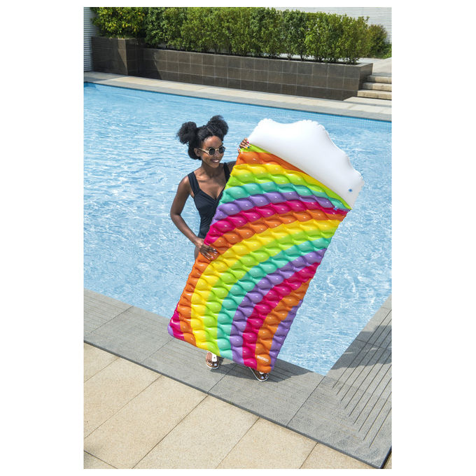 Bestway, Materassino Gonfiabile Rainbow Dreams, 161 cm, PVC Multicolore, Cuscino Nuvoletta