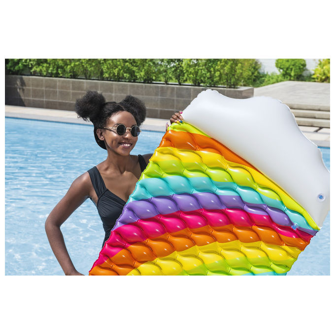 Bestway, Materassino Gonfiabile Rainbow Dreams, 161 cm, PVC Multicolore, Cuscino Nuvoletta